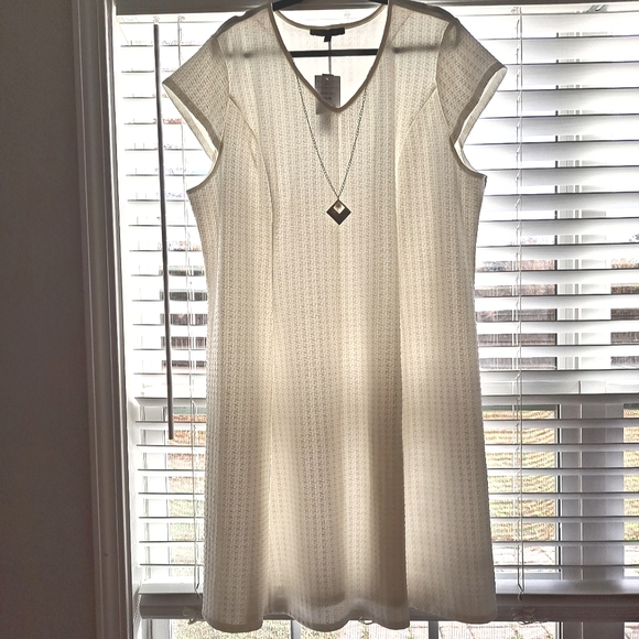 Beautiful New Light Cream Fit And Flare Dress With Cap Sleeves - Picture 2 of 7